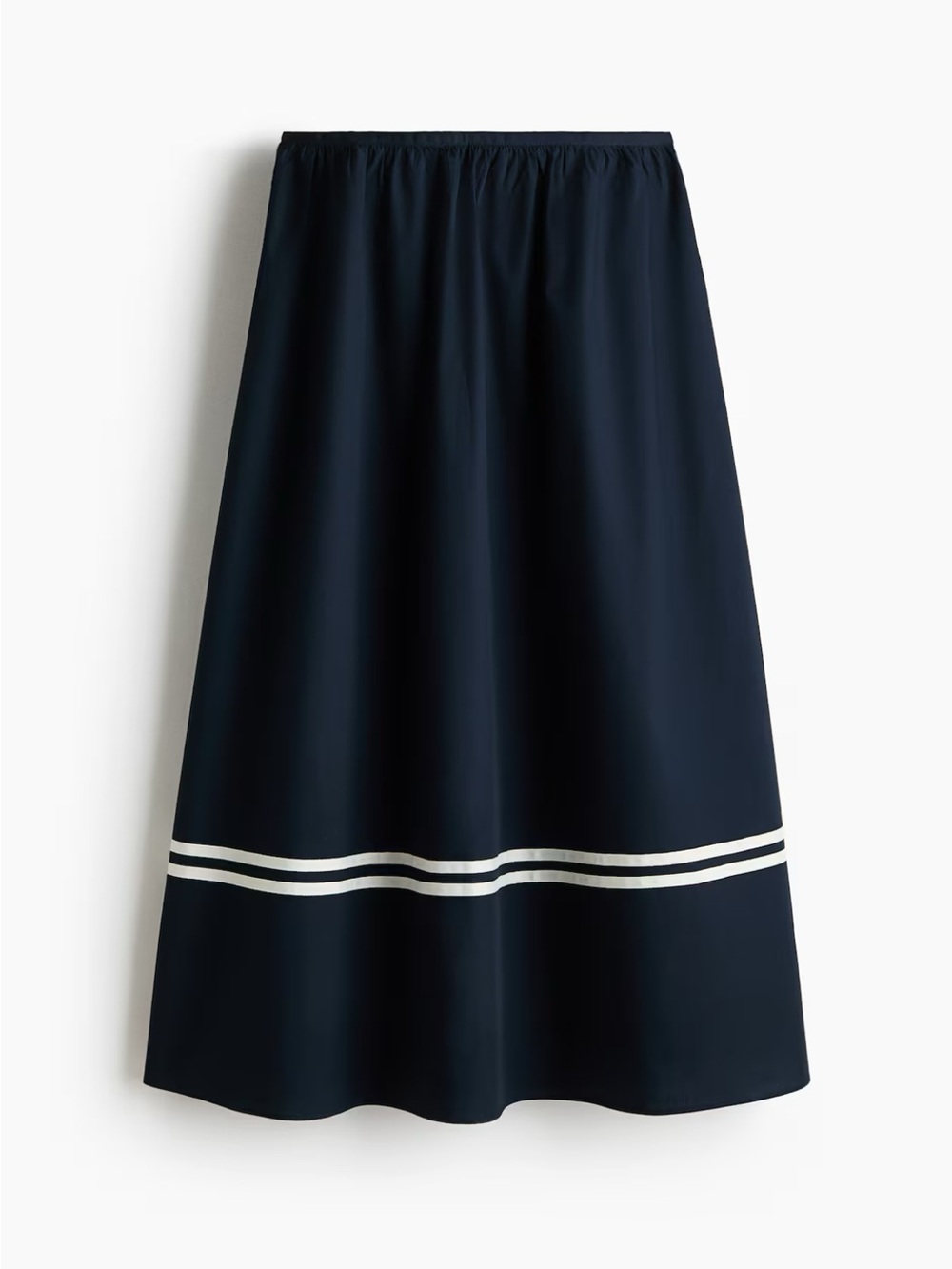 Loose fit Navy Midi Skirt with Contrast Stripe